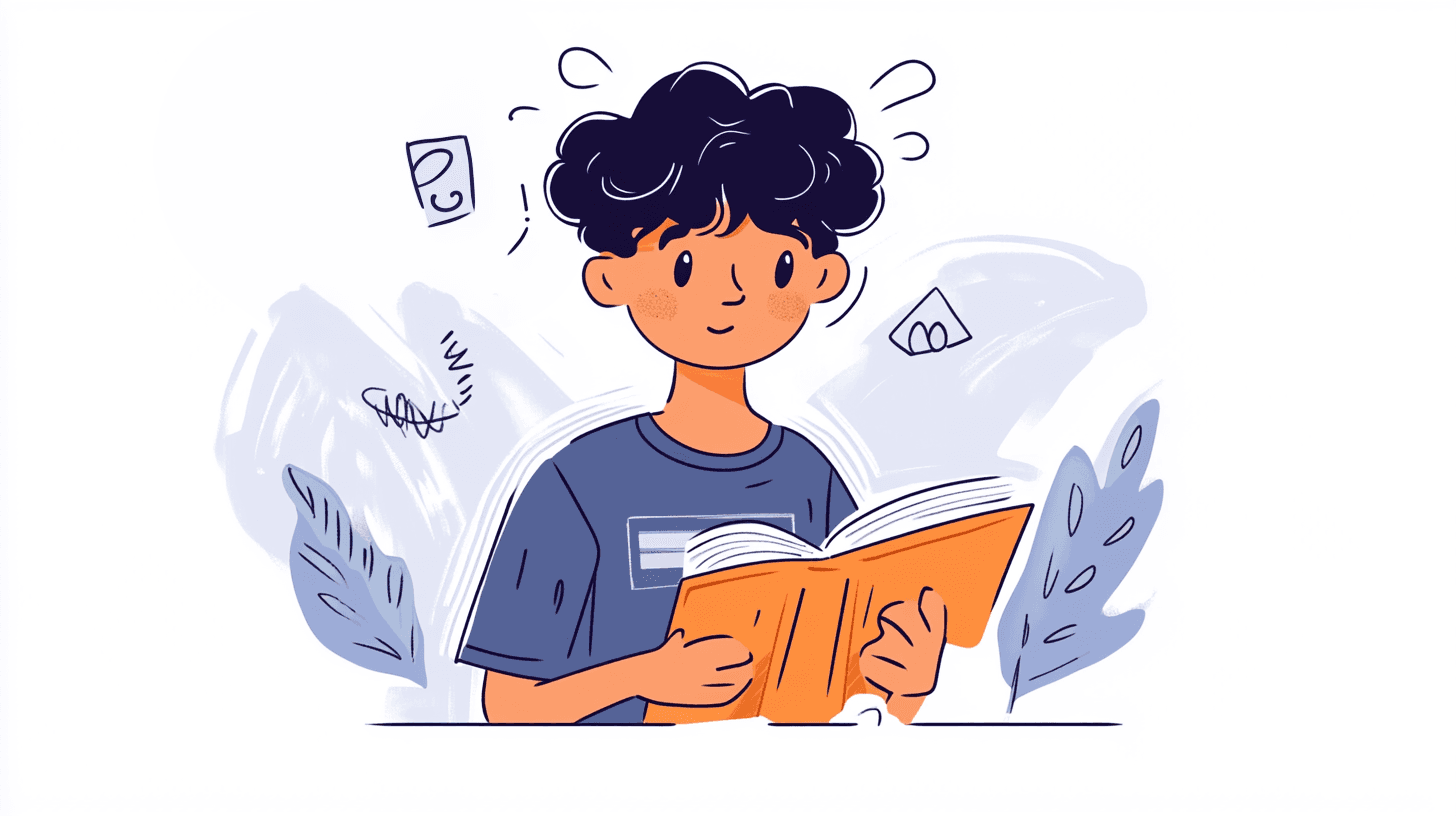 character reading a book