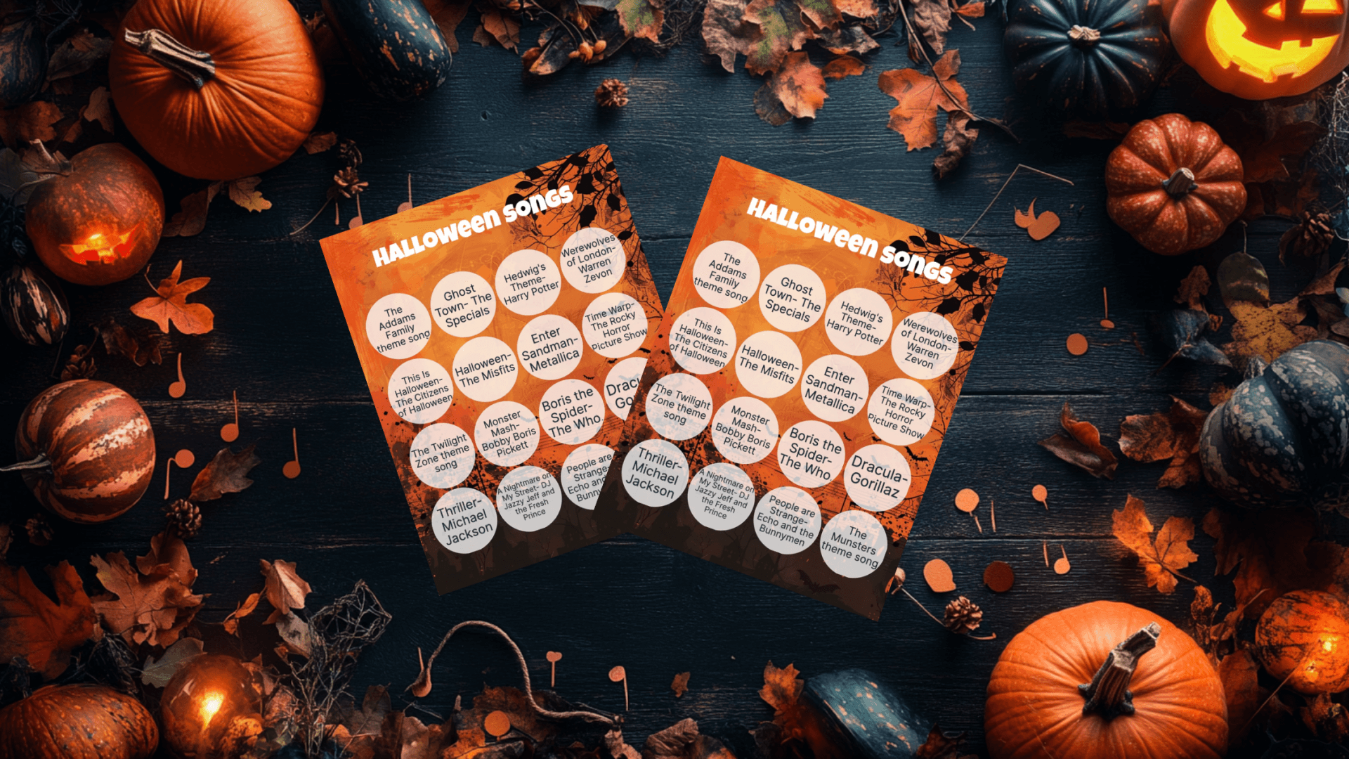 halloween songs bingo card