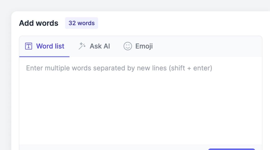 new word list element