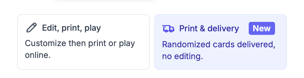 new bingo card template delivery option